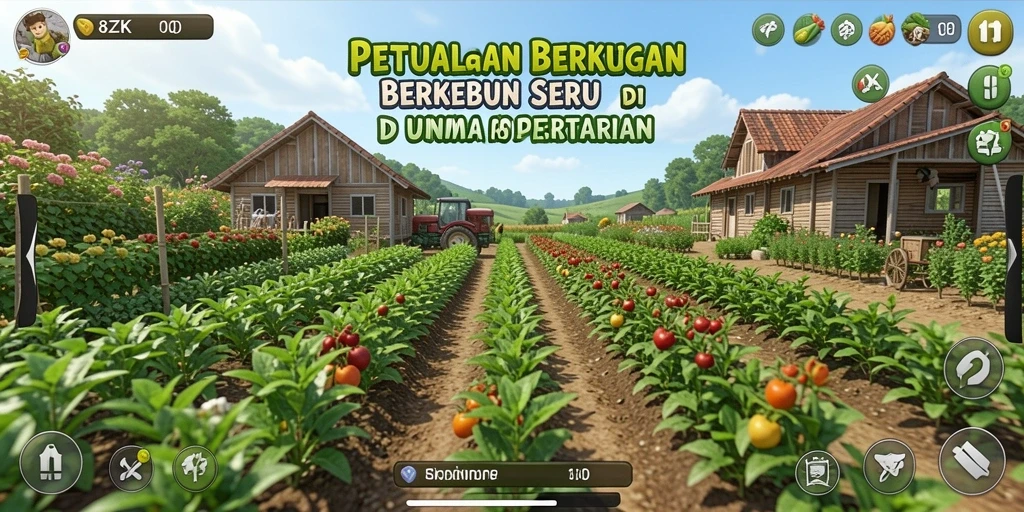 Tangkapan layar gameplay 8ZK yang menampilkan kebun yang indah.