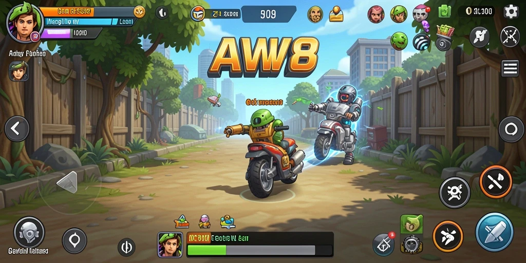 Tampilan gameplay seru dan menarik dari AW8 yang menampilkan kemajuan otomatis.