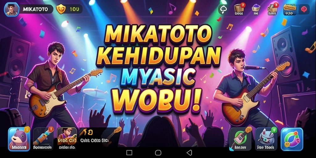 Screenshot gameplay MIKATOTO menampilkan pengalaman musik yang interaktif.