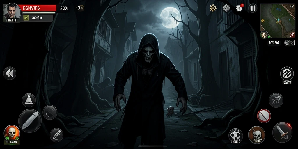 Screenshot gameplay RSNVIP6 dengan suasana horor yang menegangkan.