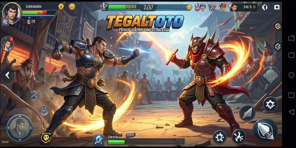 Screenshot TEGALTOTO menampilkan pertarungan mendebarkan antara karakter unik.